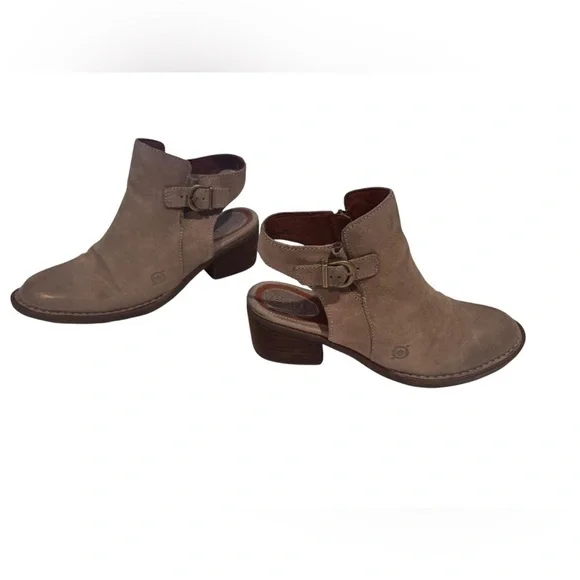 Born Margrit Women’s Sz 8 Taupe Suede Booties Open Slingback Buckle Heels Shoes - Picture 6 of 9